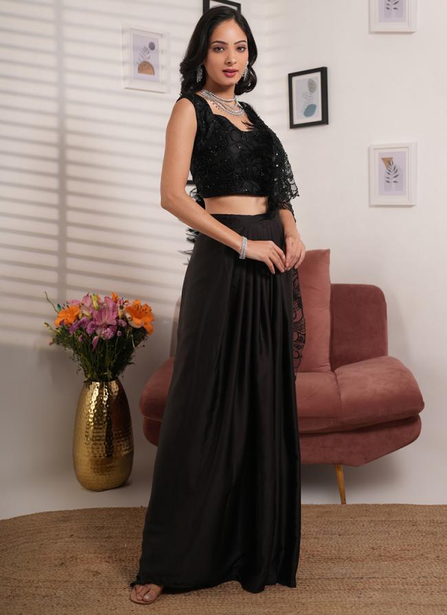 Imported Black Wedding Wear Embroidery Work Ready To Wear Saree